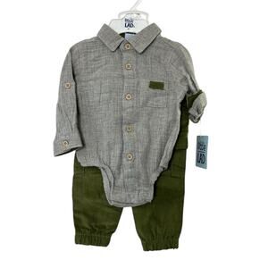 Little Lad 2 Piece Gray Long Sleeve One Piece Shirt & Green Pants 0-3 Months New